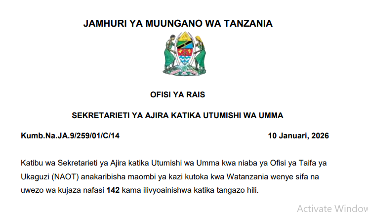 NAFASI 142 za Kazi Ofisi ya Taifa ya Ukaguzi (NAOT)